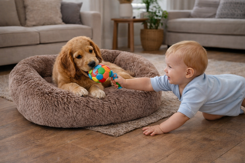 The Snug Hound Dog Beds for Large Dogs 31.5" x 27.6" Fluffy Calming Dog Cat Bed Washable Dog Beds with Sides Soft Dog Crate Bed for Sleeping (L Brown)