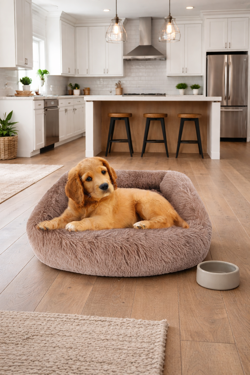 The Snug Hound Dog Beds for Large Dogs 31.5" x 27.6" Fluffy Calming Dog Cat Bed Washable Dog Beds with Sides Soft Dog Crate Bed for Sleeping (L Brown)