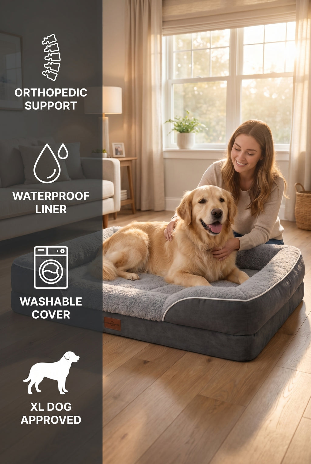 The Snug Hound Orthopedic Dog Beds for Extra Large Dogs Waterproof Extra Large Dog Bed with 4 Sides Dog Couch Bed with Removable Washable Cover (Extra Large)