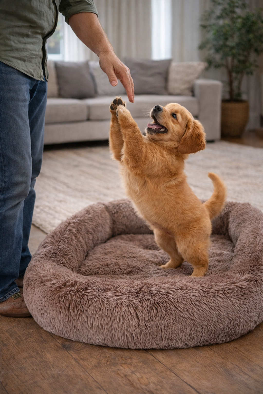 The Snug Hound Dog Beds for Large Dogs 31.5" x 27.6" Fluffy Calming Dog Cat Bed Washable Dog Beds with Sides Soft Dog Crate Bed for Sleeping (L Brown)